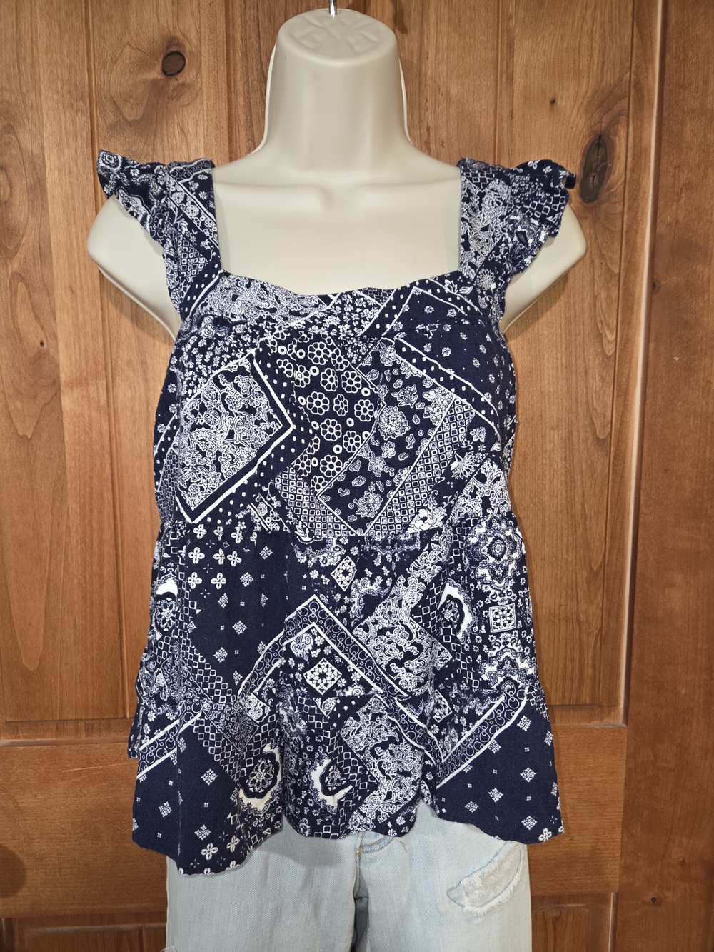 Bandana-Print Ruffle Strap‎ Camisole in Navy